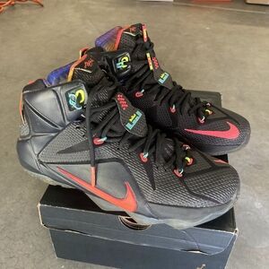Nike Lebron XII 2014 Data Black Bright Mango Hyper Punch Volt Men's - Size 9.5